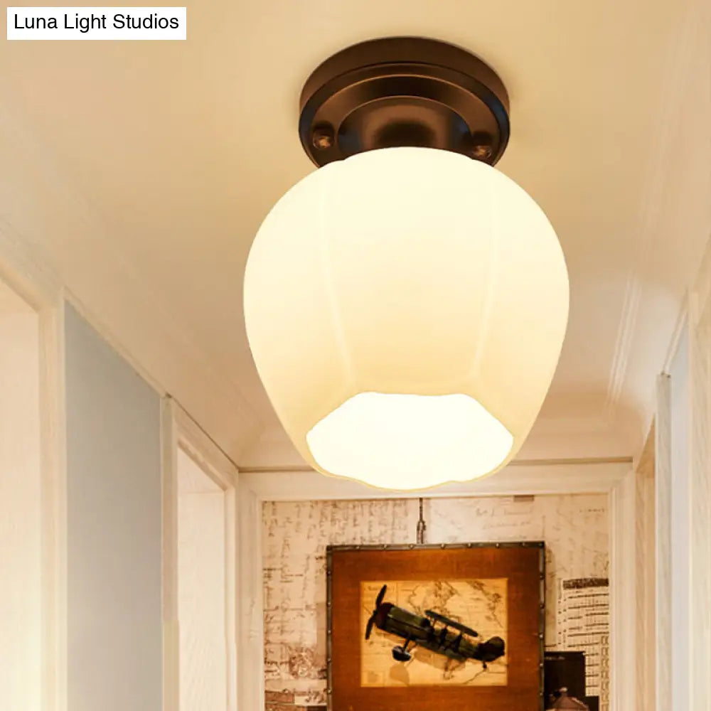 Rustic Metal Small Ceiling Lamp - Black Finish With Shaded Design For Corridors Flush Mount Light