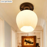Rustic Metal Small Ceiling Lamp - Black Finish With Shaded Design For Corridors Flush Mount Light