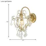 Rustic Metal Wall Mount Lamp With Crystal Accent - Gold Sconce Light