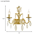 Rustic Metal Wall Sconce With Teardrop Crystal - 2 Lights