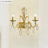Rustic Metal Wall Sconce With Teardrop Crystal - 2 Lights