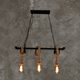 Rustic Metallic Water Pipe Hanging Lamp With Hemp Rope - Black Restaurant Chandelier 3 /