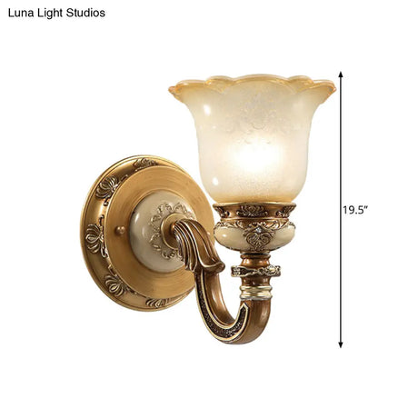 Rustic Milky Glass Flower-Shaped Wall Sconce - Brown Mountable Bedroom Light Fixture