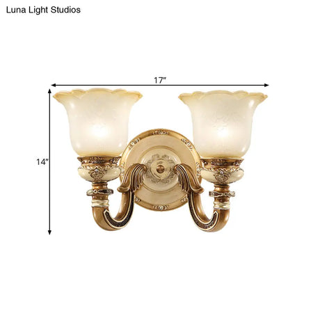 Rustic Milky Glass Flower-Shaped Wall Sconce - Brown Mountable Bedroom Light Fixture