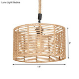 Rustic Natural Rope Drum Pendant Ceiling Lamp With 1 Bulb - Brown Finish | Perfect For Restaurants