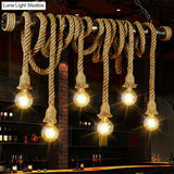 Rustic Natural Rope Island Light With Industrial Bare-Bulb Suspension Design