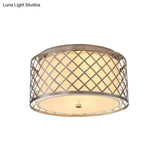 Rustic Nickel Crisscross Woven Drum Ceiling Flush Mount Light - 2 Bulbs Bedroom Fixture
