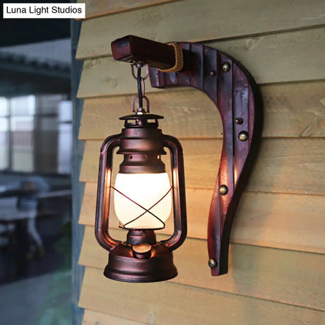 Rustic Opal Glass Antique Copper Sconce Light With Kerosene Lighting Fixture