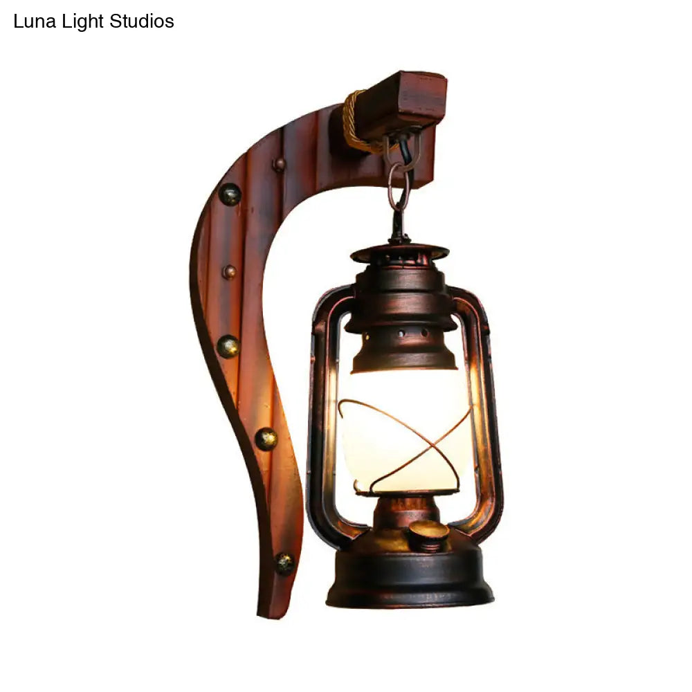 Rustic Opal Glass Antique Copper Sconce Light With Kerosene Lighting Fixture