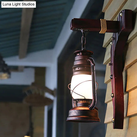 Rustic Opal Glass Antique Copper Sconce Light With Kerosene Lighting Fixture
