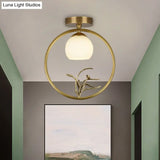 Rustic Opal Glass & Brass Ceiling Lamp With Peacock Decor