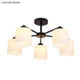 Rustic Opal Glass Cylinder Bedroom Ceiling Chandelier Light - Black Finish
