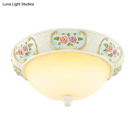 Rustic Opal Glass Dome Ceiling Flush Light White 15’/19’ W 3 - Bulb Flushmount For Dining Room