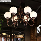 Rustic Opal Glass Sphere Chandelier Lamp - 6-Head Pendant Ceiling Light For Restaurants