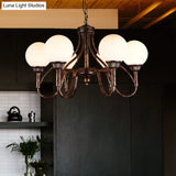 Rustic Opal Glass Sphere Chandelier Lamp - 6-Head Pendant Ceiling Light For Restaurants