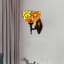 Rustic Orange Stained Glass Sunflower Wall Sconce Tiffany Lamp