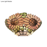 Rustic Orange Sunflower Stained Glass Wall Sconce - 1 Light For Restaurants