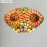 Rustic Orange Sunflower Stained Glass Wall Sconce - 1 Light For Restaurants