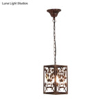 Rustic Pendant Ceiling Light With Cage - Traditional Metal 1 Hanging Lamp For Living Room