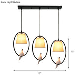 Rustic Pigeon Metal Pendant Light For Oval Dining Room - 3-Light Beige Hanging Fixture
