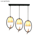 Rustic Pigeon Metal Pendant Light For Oval Dining Room - 3-Light Beige Hanging Fixture