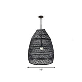 Rustic Rattan 1-Head Domed Pendant Lamp For Bedroom Ceiling Black / Small Oval