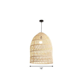 Rustic Rattan 1-Head Domed Pendant Lamp For Bedroom Ceiling Wood / Small Oval