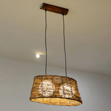 Rustic Rattan Wood Drop Pendant Light - 1 Head Oval Ceiling Hang For Restaurants / B