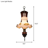 Rustic Red Brown Wall Sconce Light With Countryside White Glass And Kerosene Lamp Shade