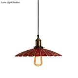 Rustic Red Scalloped Shade Pendant Lamp - Metallic Finish Coffee Shop Hanging Light Fixture