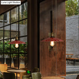 Rustic Red Scalloped Shade Pendant Lamp - Metallic Finish Coffee Shop Hanging Light Fixture