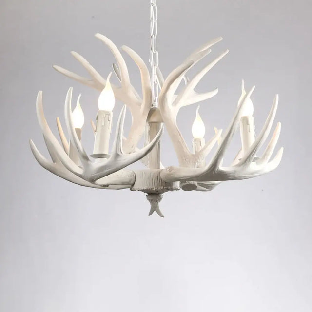 Rustic Resin Antler Chandelier - Artfully Crafted Hanging Light With Exposed Bulb Design 4 / White