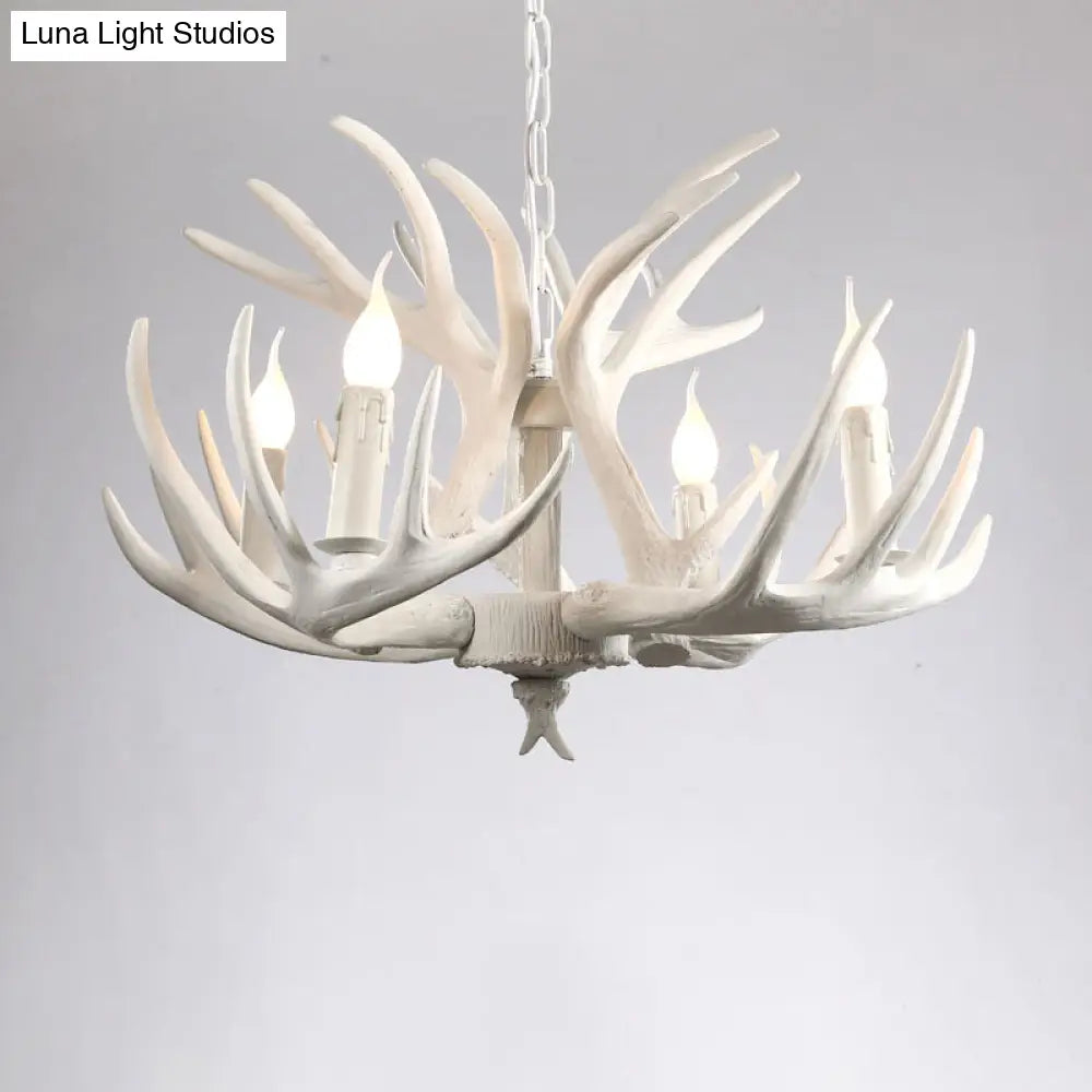Rustic Resin Antler Chandelier - Artfully Crafted Hanging Light With Exposed Bulb Design