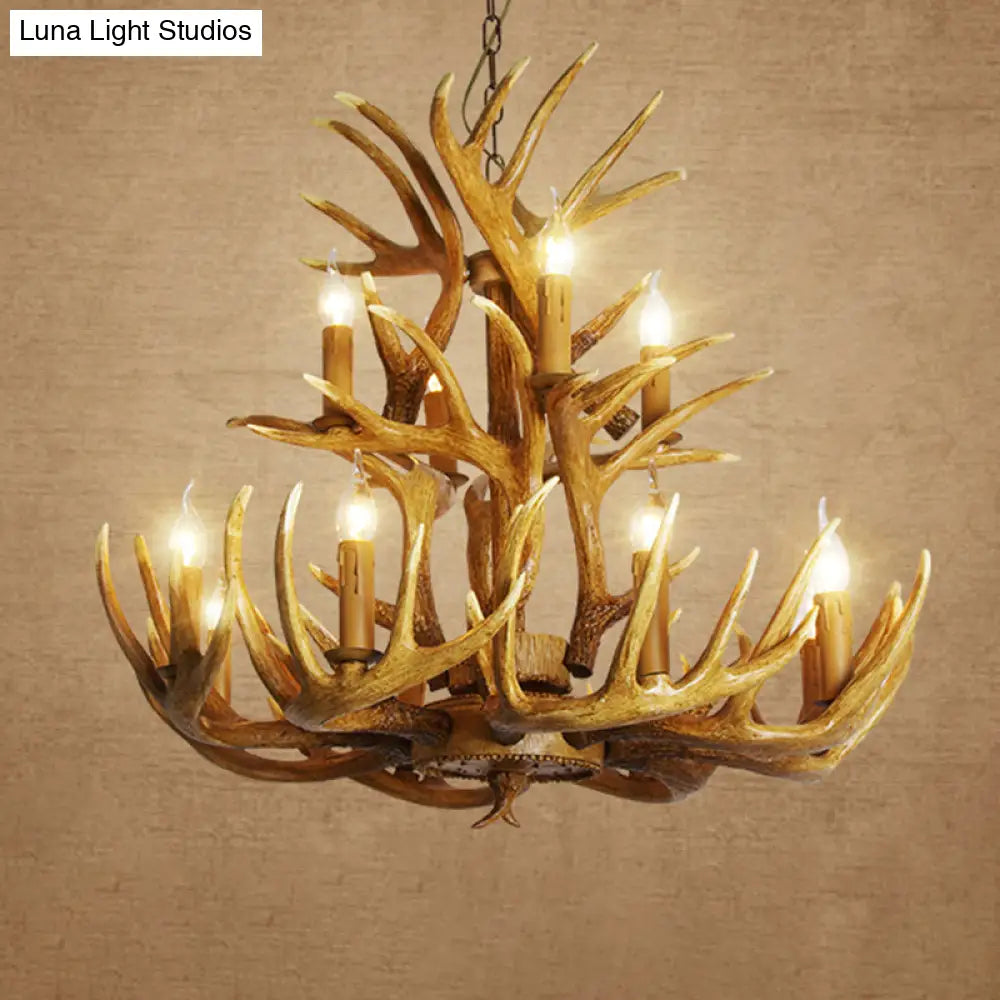 Rustic Resin Antler Chandelier: Unique Living Room Suspension Light