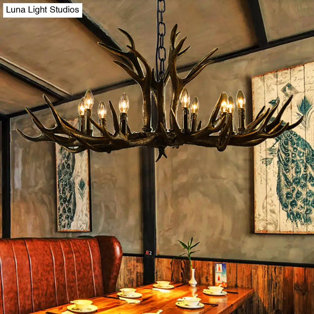 Rustic Resin Chandelier - Black Candle Pendant 6/8/10 Heads Perfect For Restaurants Hanging Ceiling