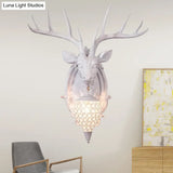 Rustic Resin Deer Wall Light With Crystal Shade - White/Beige/Yellow 1-Light Living Room Sconce Lamp
