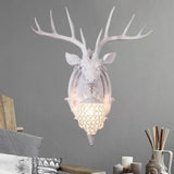Rustic Resin Deer Wall Light With Crystal Shade - White/Beige/Yellow 1-Light Living Room Sconce Lamp