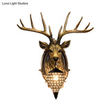 Rustic Resin Deer Wall Light With Crystal Shade - White/Beige/Yellow 1-Light Living Room Sconce Lamp