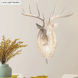 Rustic Resin Deer Wall Light With Crystal Shade - White/Beige/Yellow 1-Light Living Room Sconce Lamp