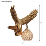 Rustic Resin Eagle Wall Sconce: Gold Single Head With Orb K9 Crystal