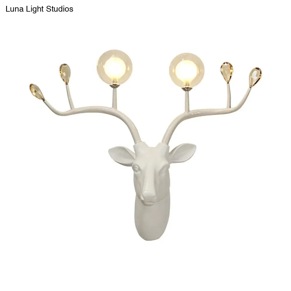 Rustic Resin Sconce Light With Deer Deco - Wall Mounted Lamp For Living Room 2 Lights Black/White