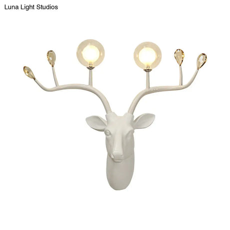 Rustic Resin Sconce Light With Deer Deco - Wall Mounted Lamp For Living Room 2 Lights Black/White