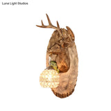 Rustic Resin Wall Lamp With Elk Design & Orb Shade - Black/Gold/Tan Left/Right Sconce Fixture.