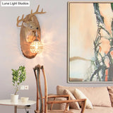 Rustic Resin Wall Lamp With Elk Design & Orb Shade - Black/Gold/Tan Left/Right Sconce Fixture.