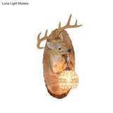 Rustic Resin Wall Lamp With Elk Design & Orb Shade - Black/Gold/Tan Left/Right Sconce Fixture.