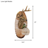 Rustic Resin Wall Lamp With Elk Design & Orb Shade - Black/Gold/Tan Left/Right Sconce Fixture.