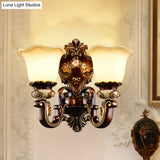 Rustic Resin Wall Light With Scalloped Design And Curved Arm - 1/2 Head Rust Sconce