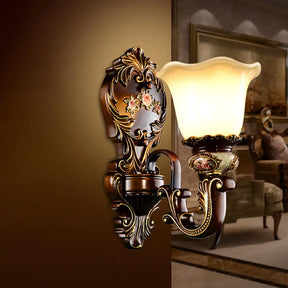 Rustic Resin Wall Light With Scalloped Design And Curved Arm - 1/2 Head Rust Sconce 1 /