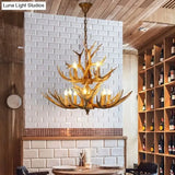 Rustic Resin Wood Finish Antler Chandelier - Living Room Ceiling Suspension Lamp