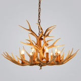Rustic Resin Wood Finish Antler Chandelier - Living Room Ceiling Suspension Lamp 9 /